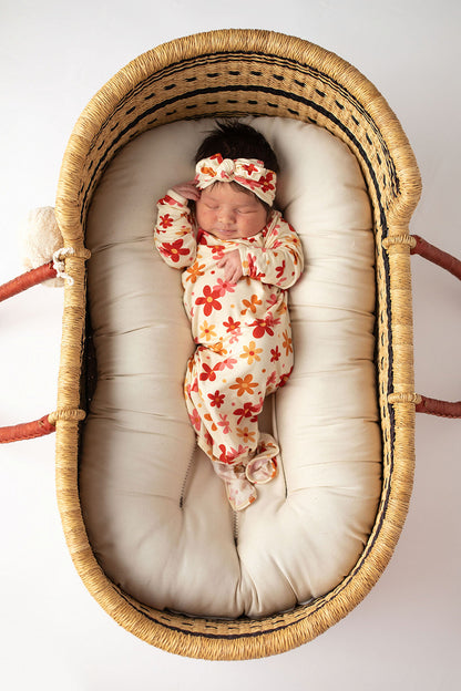 Three Little Tots 70s Groovy Flower Knotted Newborn Baby Gown