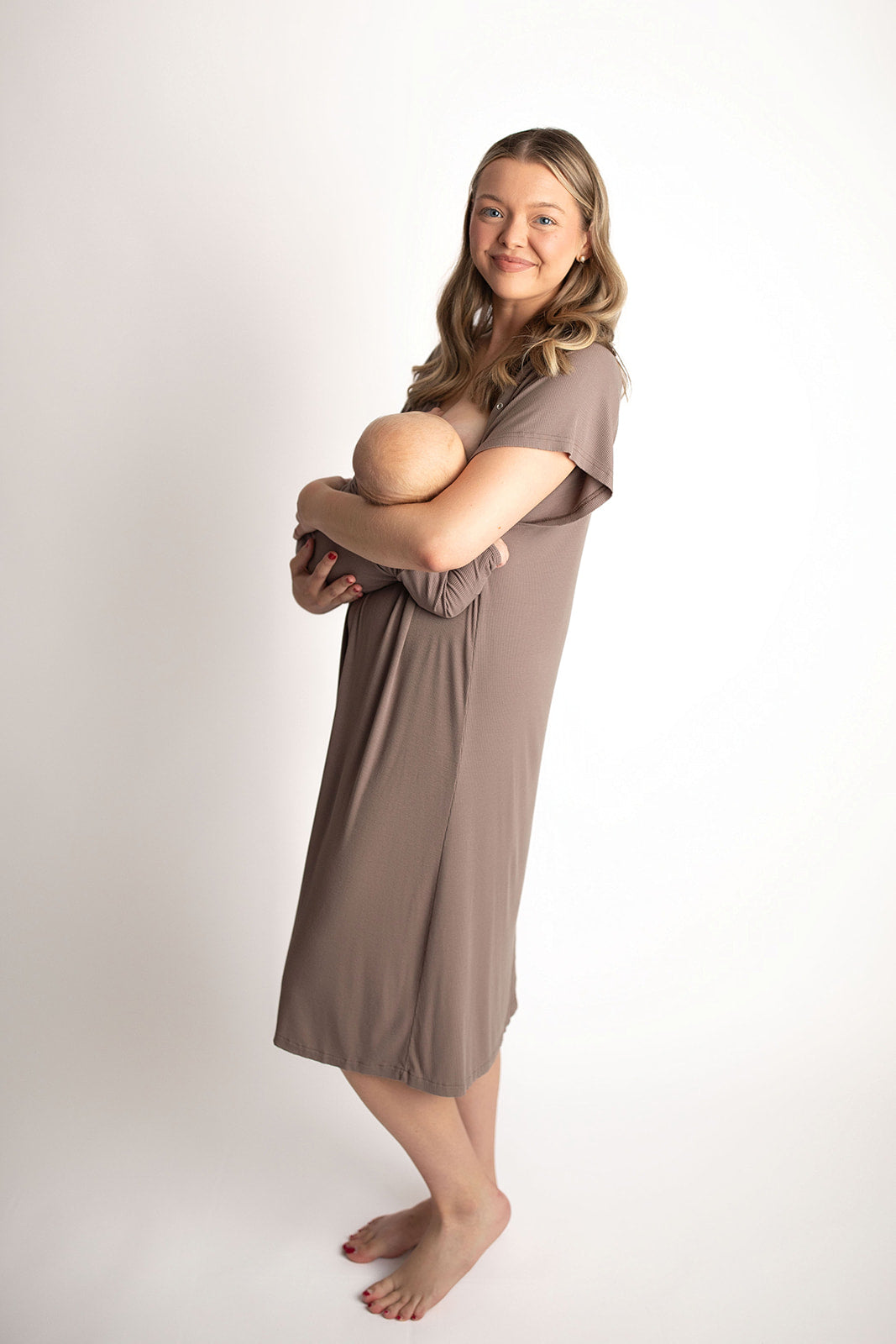 Three Little Tots Ribbed Cocoa Brown Mommy Labor and Delivery Nursing Hospital Gown