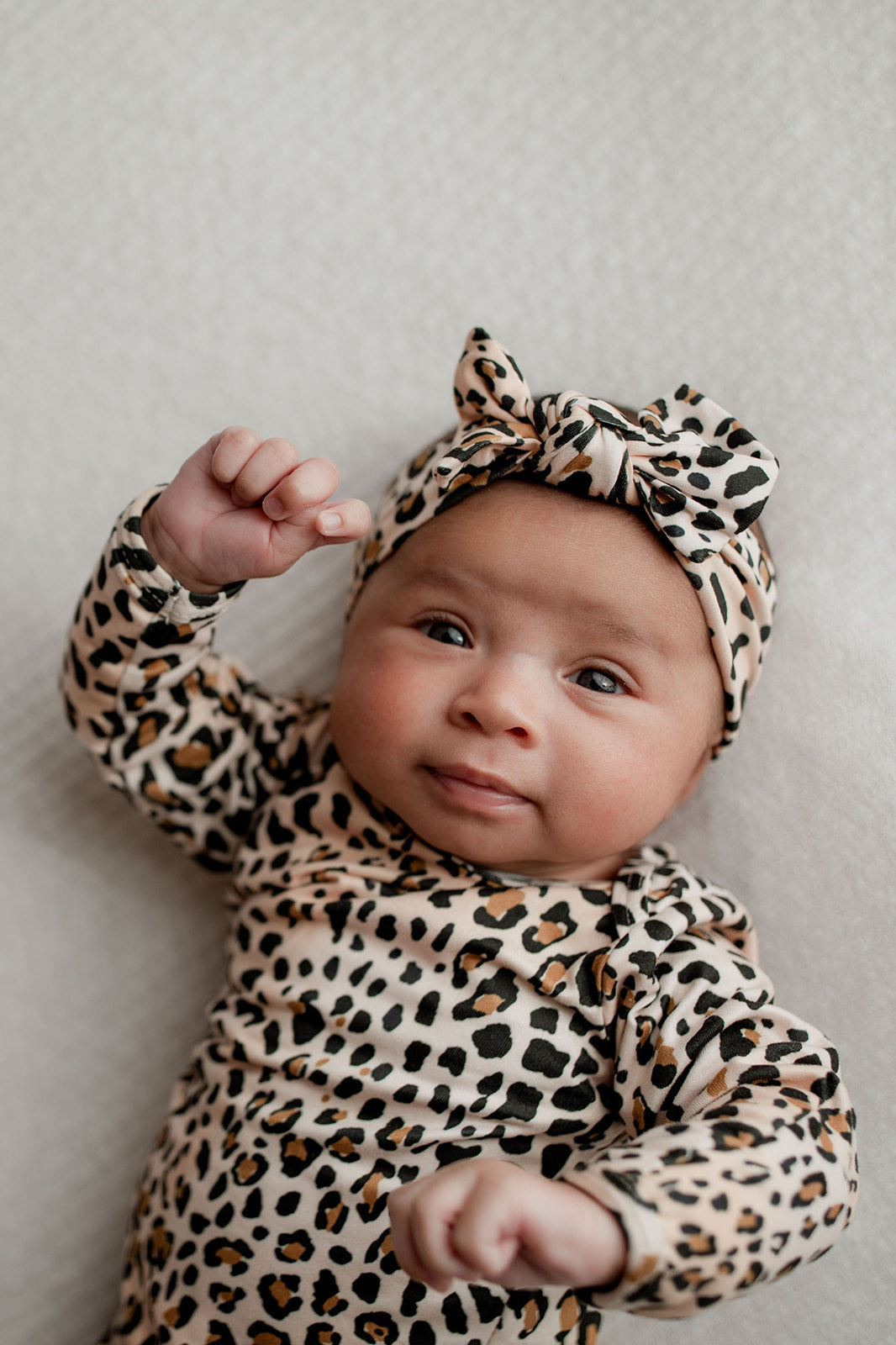 Three Little Tots Leopard Knotted Newborn Baby Gown