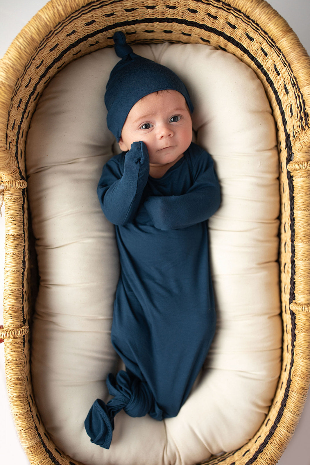 Three Little Tots Navy Blue Knotted Newborn Baby Gown