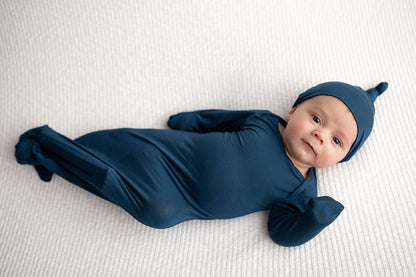 Three Little Tots Navy Blue Knotted Newborn Baby Gown