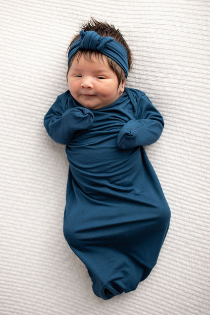 Three Little Tots Navy Blue Knotted Newborn Baby Gown