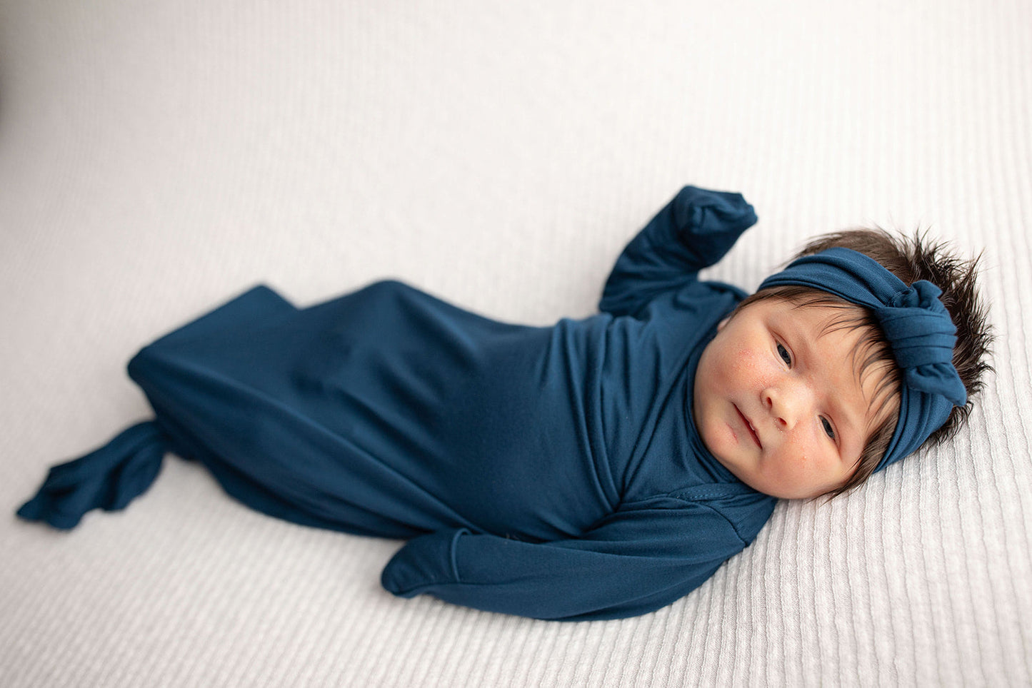 Three Little Tots Navy Blue Knotted Newborn Baby Gown