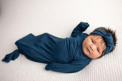 Three Little Tots Navy Blue Knotted Newborn Baby Gown