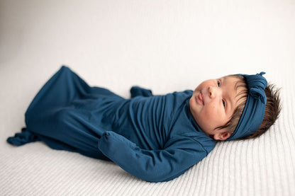 Three Little Tots Navy Blue Knotted Newborn Baby Gown