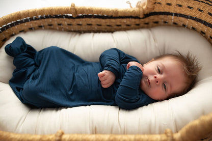 Three Little Tots Navy Blue Knotted Newborn Baby Gown