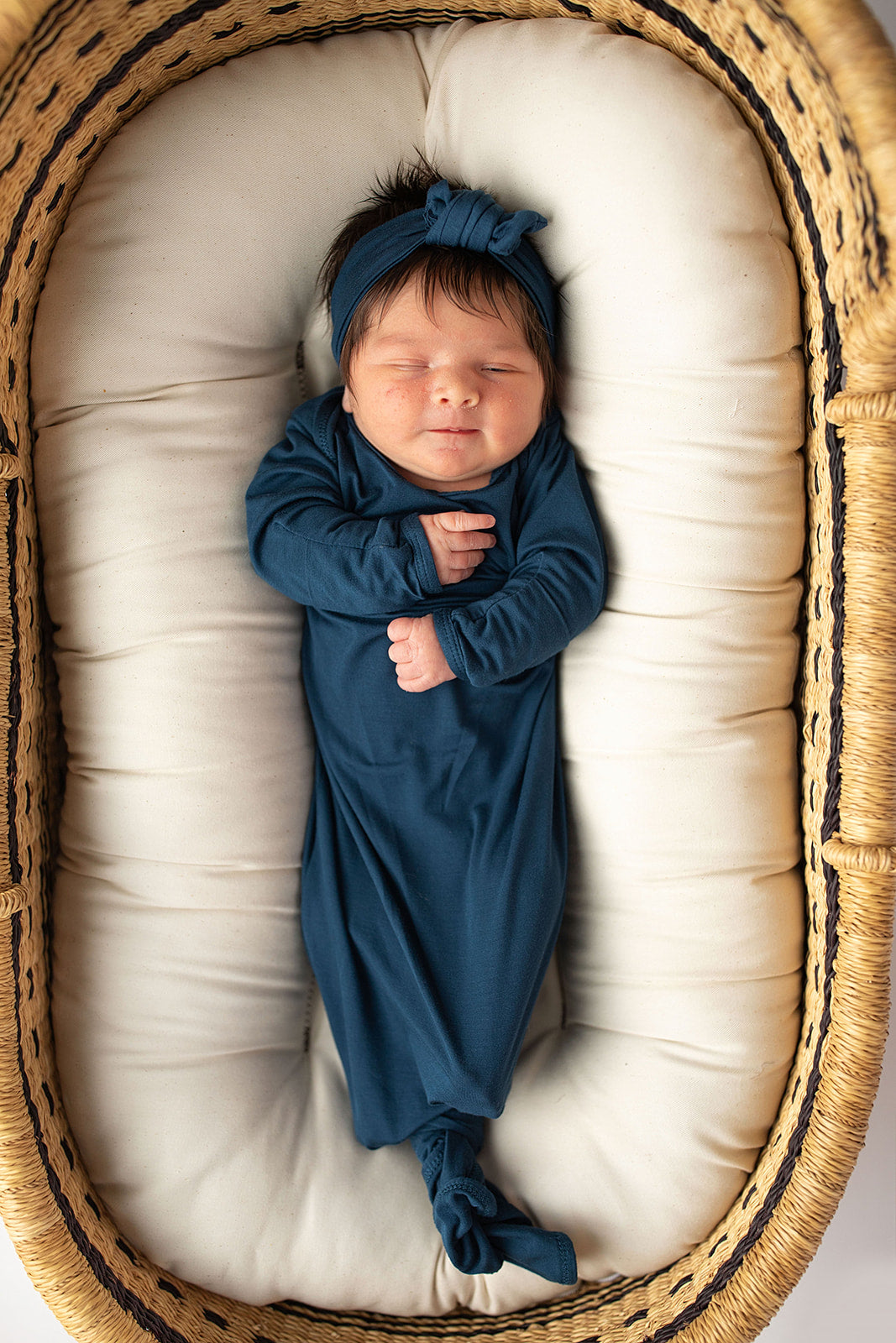 Three Little Tots Navy Blue Knotted Newborn Baby Gown