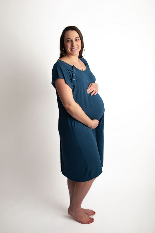 Three Little Tots Navy Blue Mommy Labor and Delivery Nursing Hospital Gown