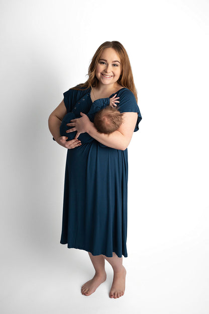 Three Little Tots Navy Blue Mommy Labor and Delivery Nursing Hospital Gown