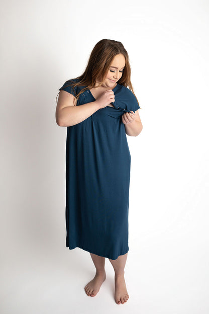 Three Little Tots Navy Blue Mommy Labor and Delivery Nursing Hospital Gown