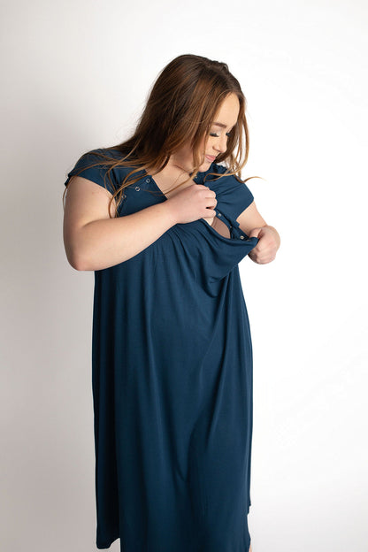 Three Little Tots Navy Blue Mommy Labor and Delivery Nursing Hospital Gown