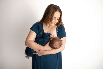 Three Little Tots Navy Blue Mommy Labor and Delivery Nursing Hospital Gown