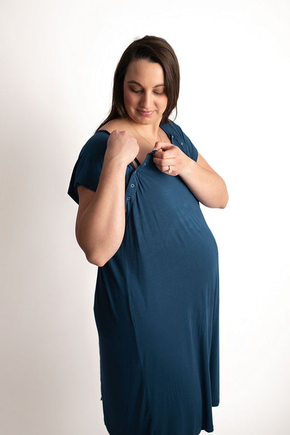 Three Little Tots Navy Blue Mommy Labor and Delivery Nursing Hospital Gown