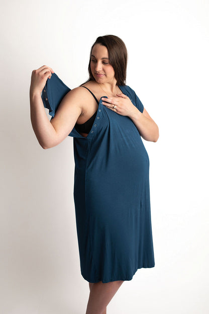 Three Little Tots Navy Blue Mommy Labor and Delivery Nursing Hospital Gown
