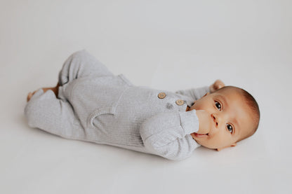 Three Little Tots Gray Baby Ribbed Playsuit with Pockets