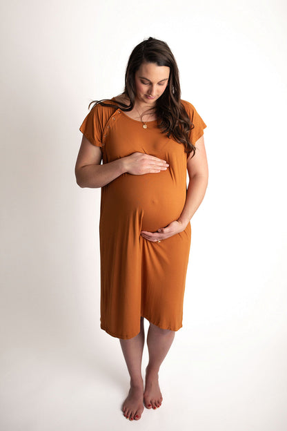 Three Little Tots Saddle Tan Mommy Labor and Delivery Nursing Hospital Gown