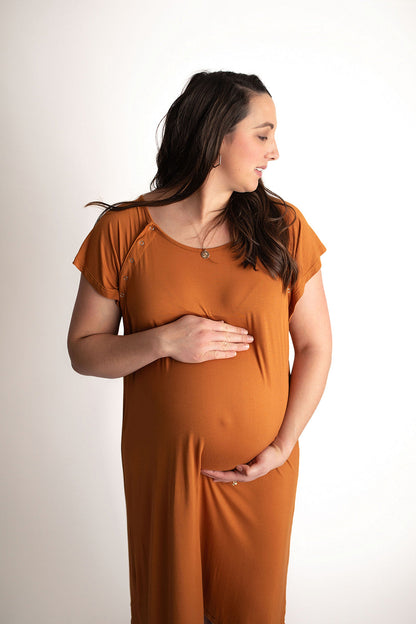 Three Little Tots Saddle Tan Mommy Labor and Delivery Nursing Hospital Gown