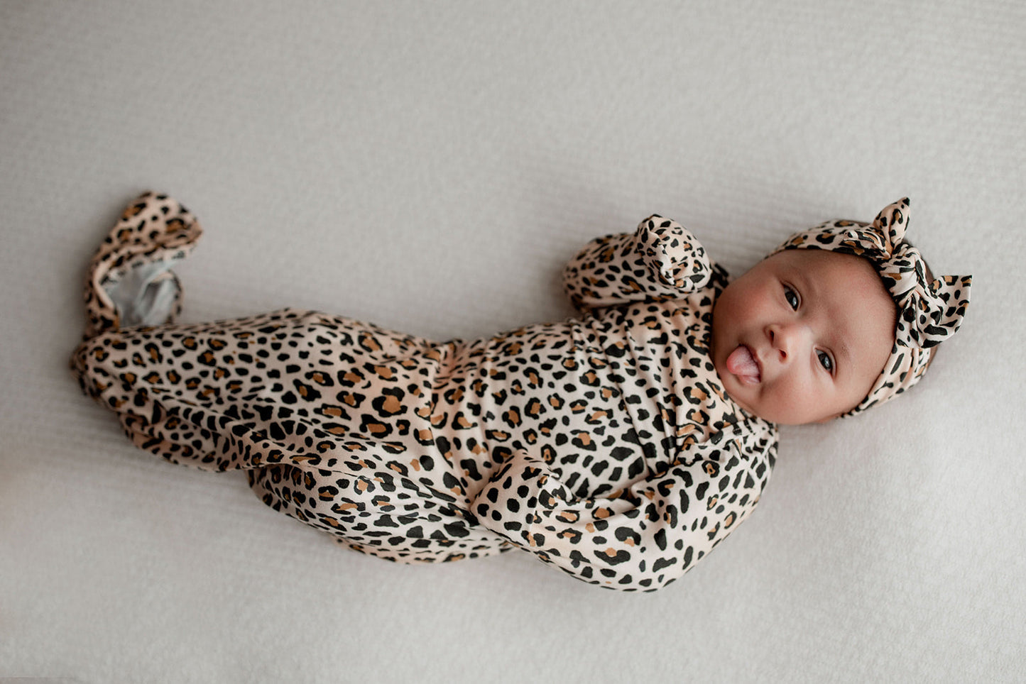Three Little Tots Leopard Knotted Newborn Baby Gown