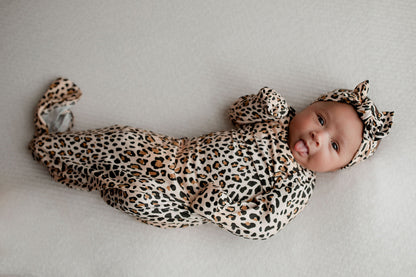 Three Little Tots Leopard Knotted Newborn Baby Gown
