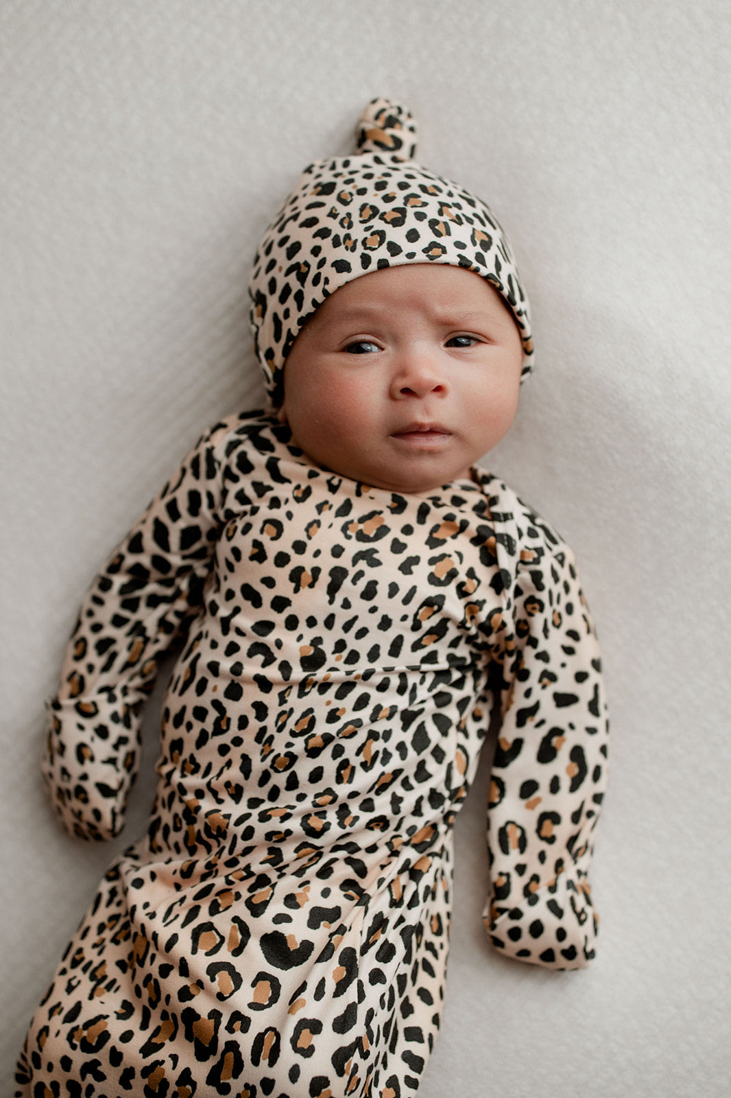 Three Little Tots Leopard Knotted Newborn Baby Gown