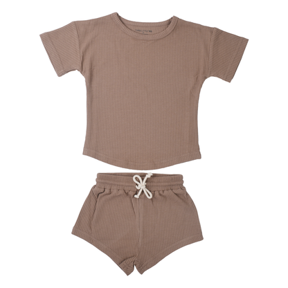 Three Little Tots Cocoa Sands Brown Waffle Two Piece Set