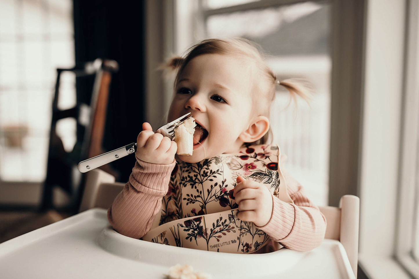Three Little Tots Floral Silicone Bib with Crumb Catcher