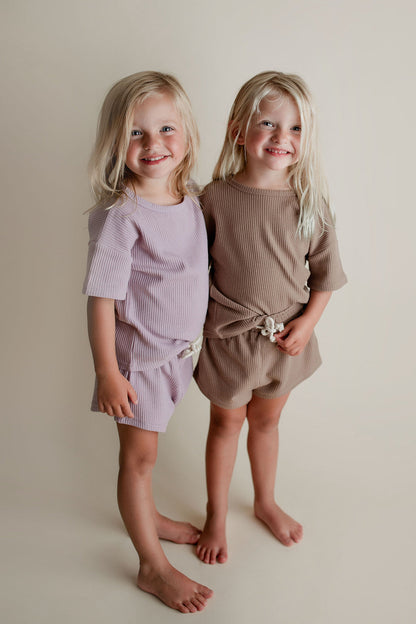 Three Little Tots Cocoa Sands Brown Waffle Two Piece Set