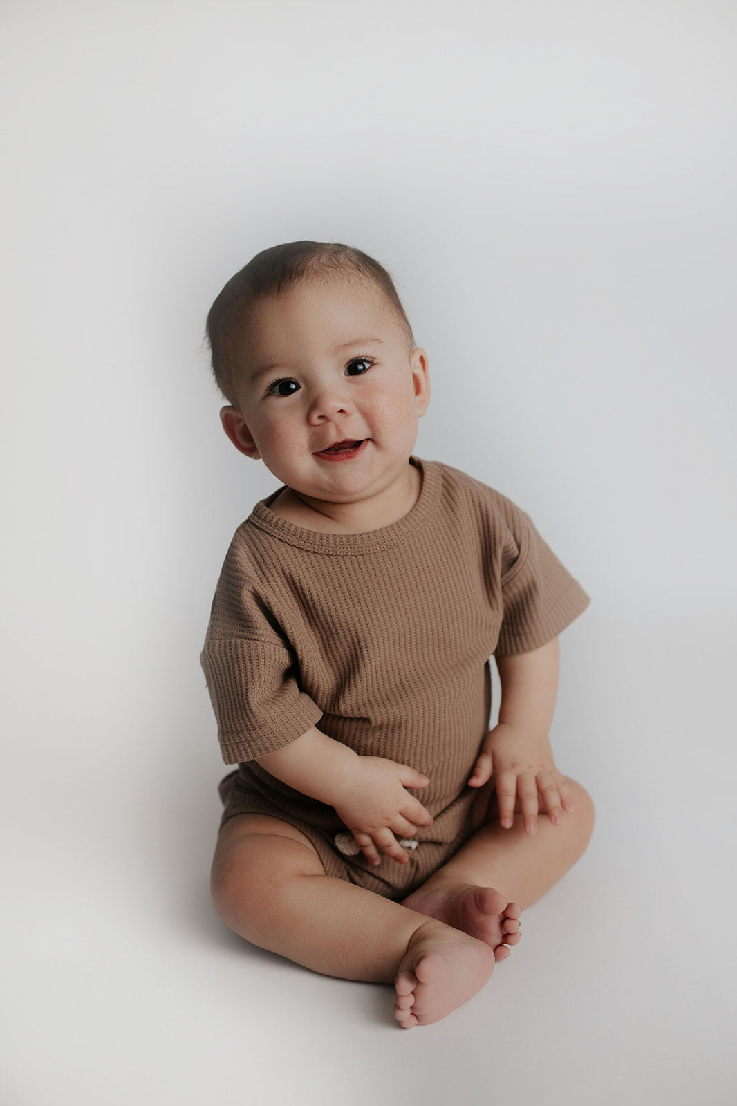 Three Little Tots Cocoa Sands Brown Waffle Two Piece Set