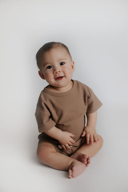 Three Little Tots Cocoa Sands Brown Waffle Two Piece Set