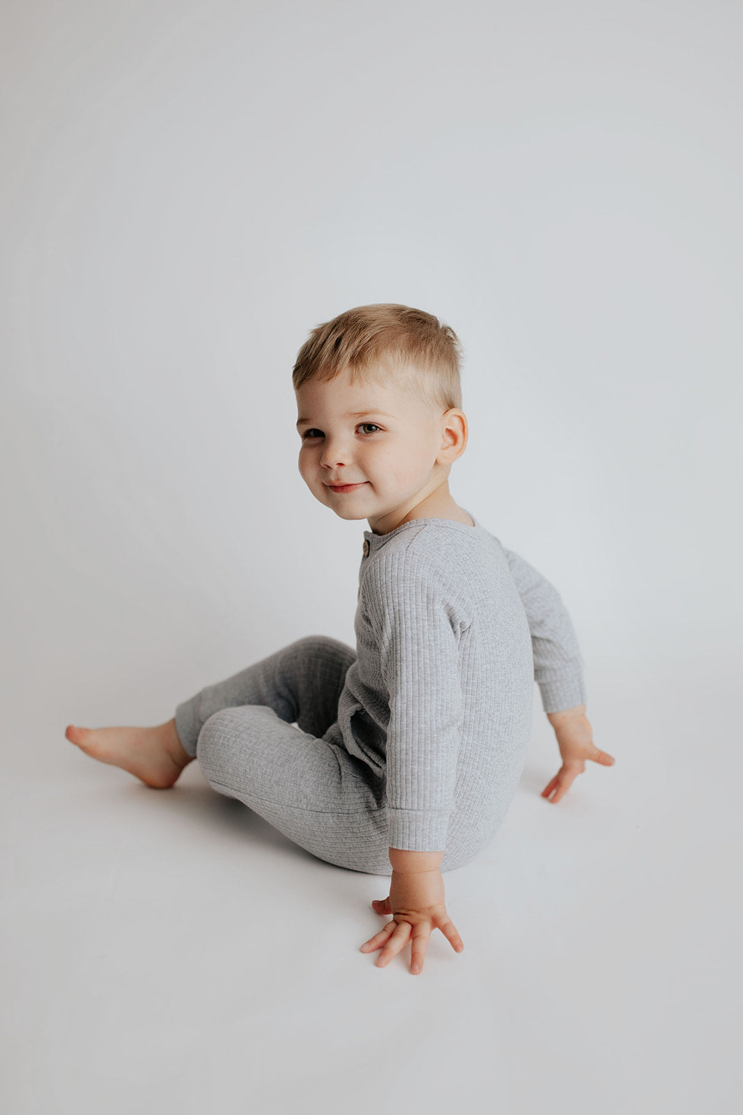 Three Little Tots Gray Baby Ribbed Playsuit with Pockets