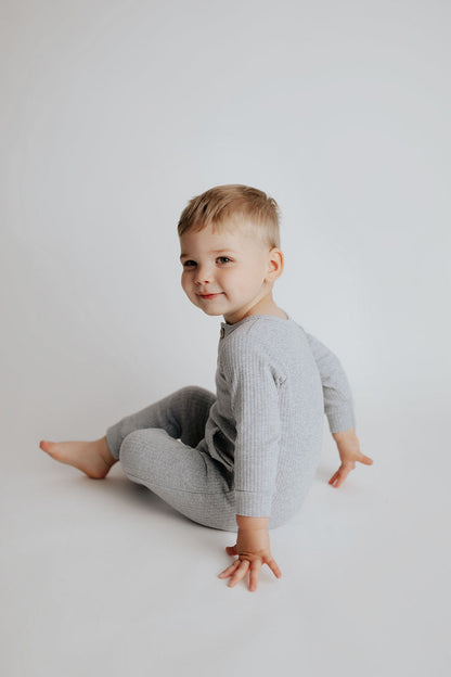 Three Little Tots Gray Baby Ribbed Playsuit with Pockets