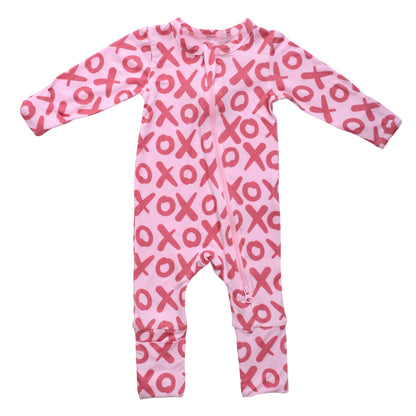Three Little Tots Valentine's Day XOXO Bamboo Newborn Zipper Pajamas Sleepers