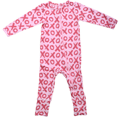 Three Little Tots Valentine's Day XOXO Bamboo Newborn Zipper Pajamas Sleepers