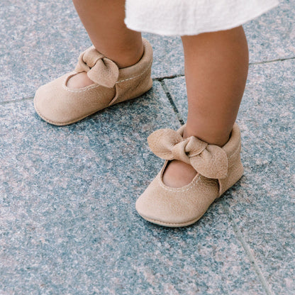 Freshly Picked Weathered Brown Knotted Bow Baby Shoe