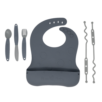 Busy Baby Travel Tether Bib + Utensils