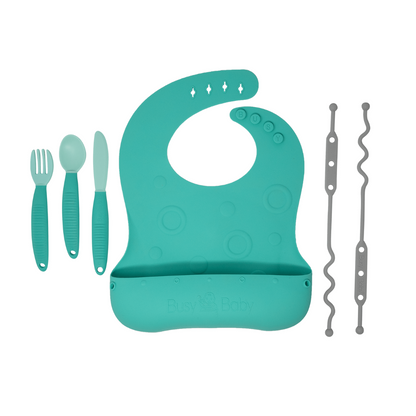 Busy Baby Travel Tether Bib + Utensils
