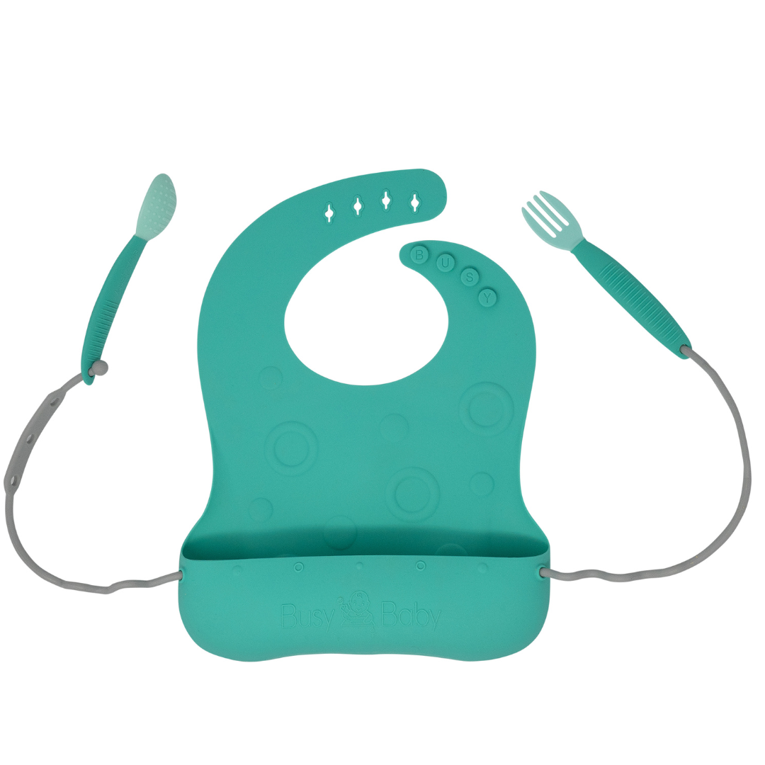 Busy Baby Travel Tether Bib + Utensils