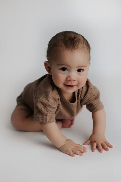 Three Little Tots Cocoa Sands Brown Waffle Two Piece Set