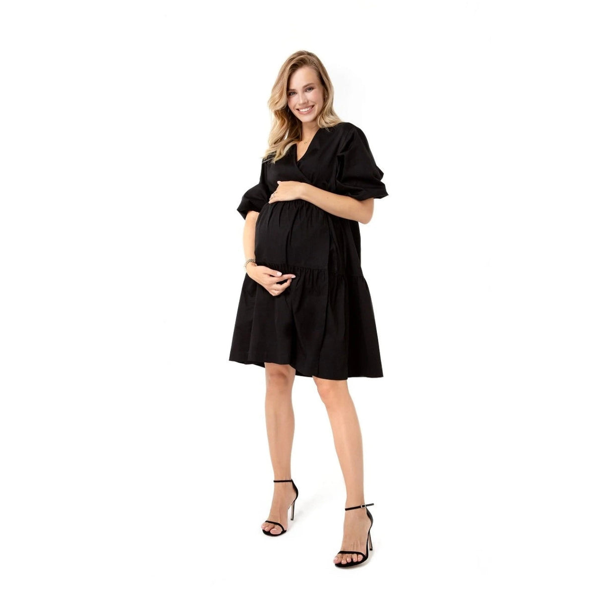 Accouchée Waterfall Tie Waist A-Line Maternity/Nursing Wrap Dress