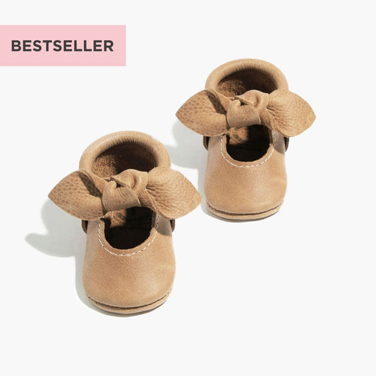 Freshly Picked Weathered Brown Knotted Bow Baby Shoe