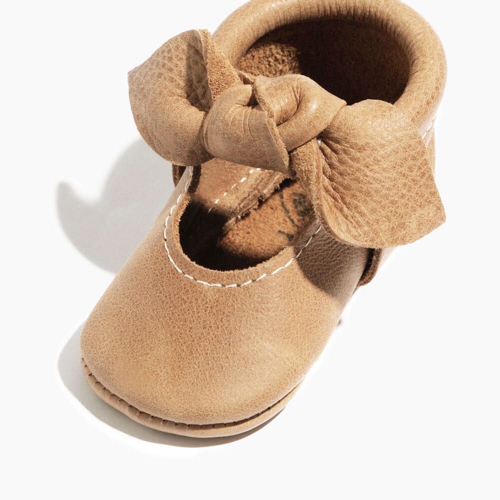 Freshly Picked Weathered Brown Knotted Bow Baby Shoe