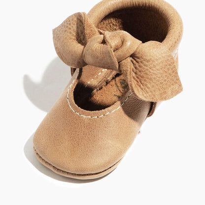 Freshly Picked Weathered Brown Knotted Bow Baby Shoe