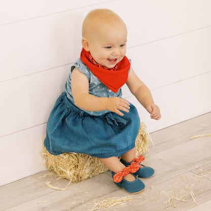 Freshly Picked Blue Jean Knotted Bow Baby Shoe