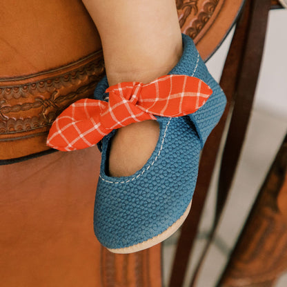 Freshly Picked Blue Jean Knotted Bow Baby Shoe
