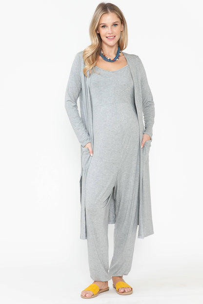 Maternity Jogger Pants Jumpsuit & Maxi Long Cardigan Sets