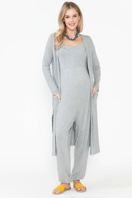 Maternity Jogger Pants Jumpsuit & Maxi Long Cardigan Sets