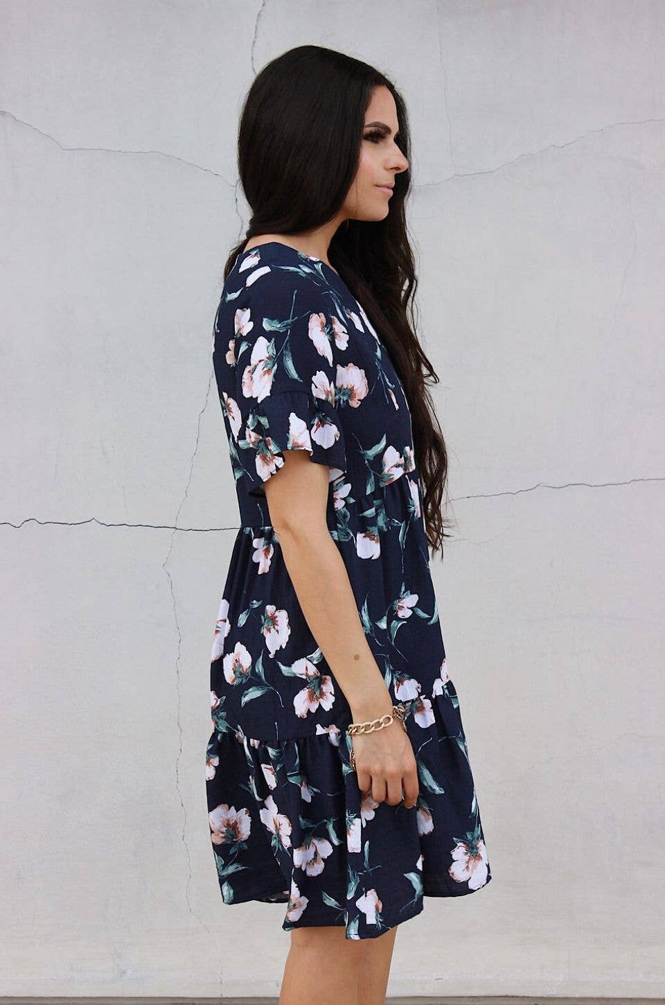 Floral Nursing Dress With Pockets Bell Sleeve