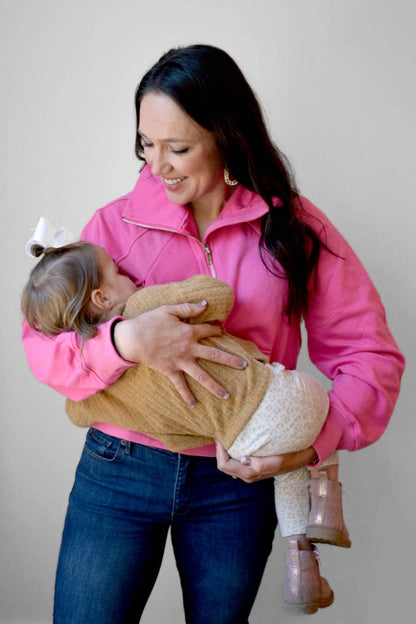 Oversized Funnel Neck Three Zip Breastfeeding Sweatshirt