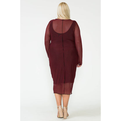 Plus Size Mesh & Solid Midi Dress