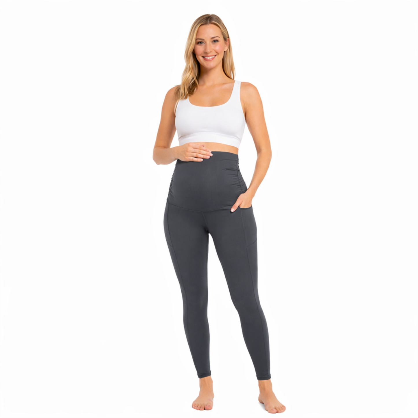 Ruched Maternity Yoga Pants with Pockets
